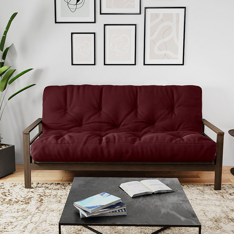 Futon Sofa Bed Pocket Coil Foam Mattress - USA Made, CertiPUR-US Certified, No Frame, Dark Red, Queen