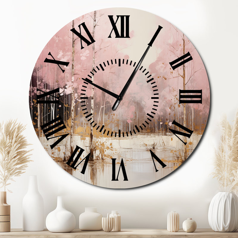 Horloge murale Minimalisme - Forêt rose et or I, Surdimensionné