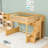 Queen Wooden Loft Bed With Shelves, Wardrobe And Guardrails-1725928031