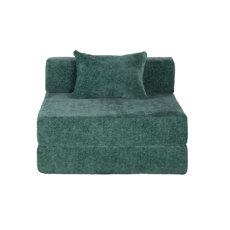 Compression Sofa,Convertible Floor Sofa Bed With Fixed-Shape Frame,Single Seater Boneless Modular Sectional Sofa,No Assembly Required,Chenille Fabric,For Living Room Bedroom,Dark Green