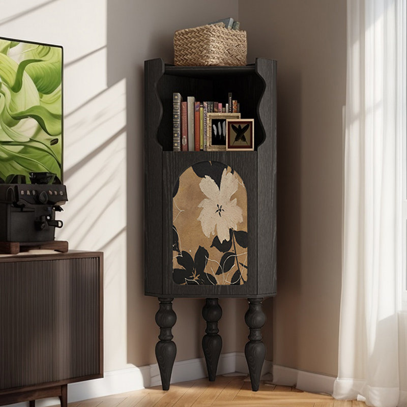 French style flower pattern corner bookcase, Black