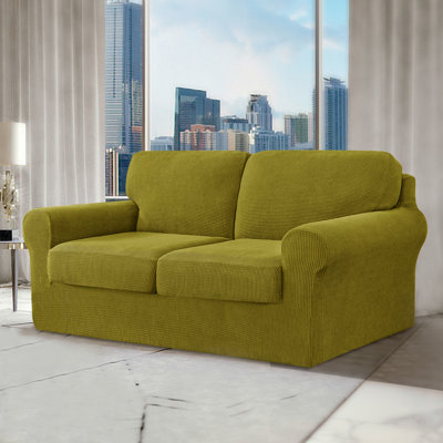 Non‑Slip Multiple Pieces Stretch Couch Covers,Soft Jacquard Washable Sofa Slipcovers, Universal Fit Furniture Protector for Daily Use with Pets & Kids (Loveseat,Sand)