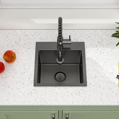 Évier de cuisine encastré à simple cuve en acier inoxydable 304 de calibre 16 fabriqué à la main en acier inoxydable Gunmetal