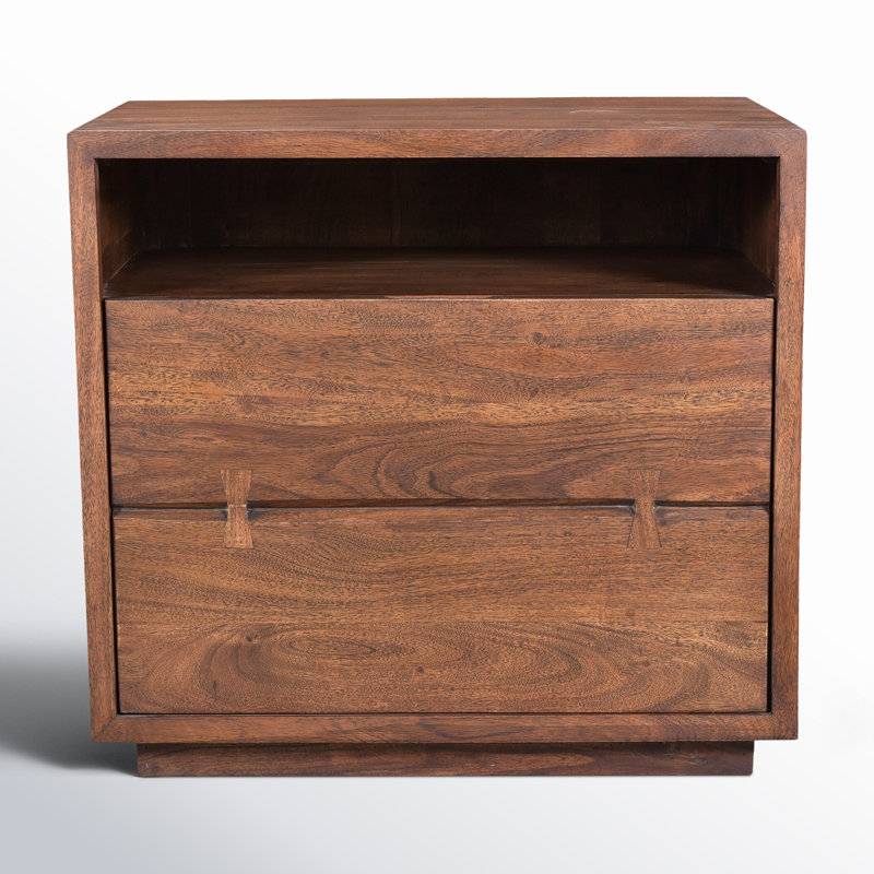 Rustic Brown Mango Wood 26" Nightstand with Iron Base