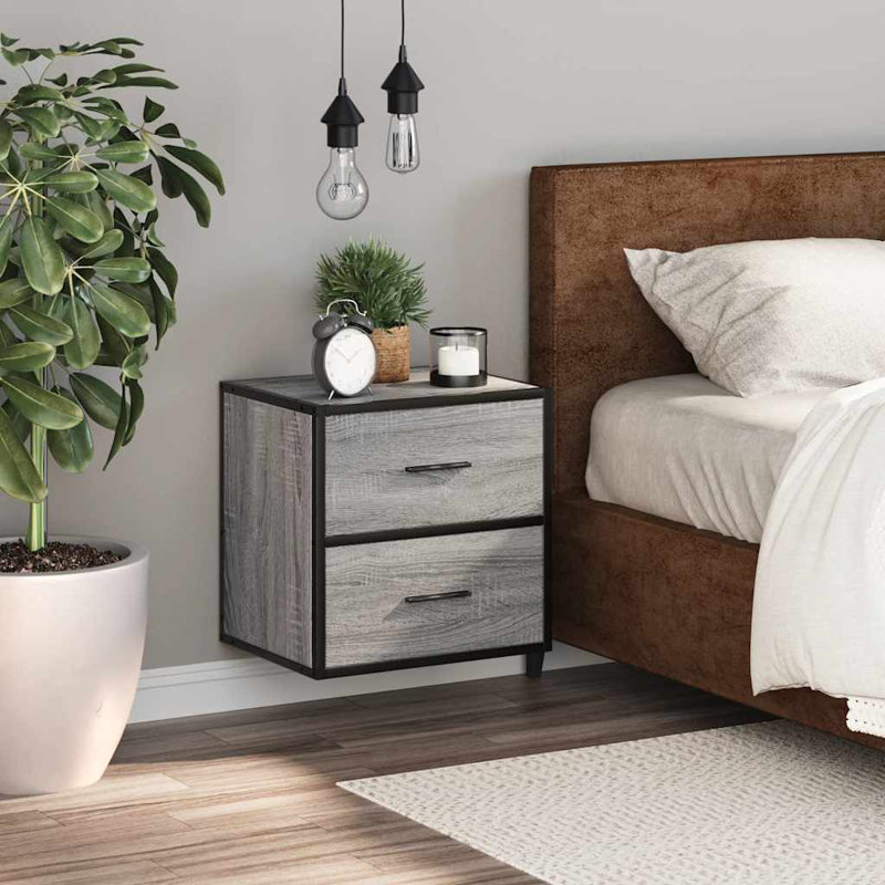 40cm W Metal Bedside Table, Grey Sonoma