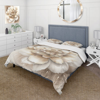 Traditional 4 Pcs Comforter Set - Single Beige Flower II Comforter Bedding Set