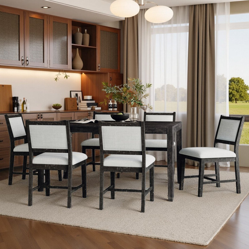 Ensemble de table de salle à manger rectangulaire en bois 7 pièces pour 6 personnes avec chaises rembourrées, finition naturelle / espresso