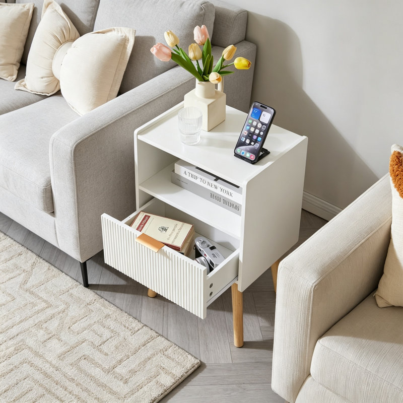 40 cm W Bedside Table, White