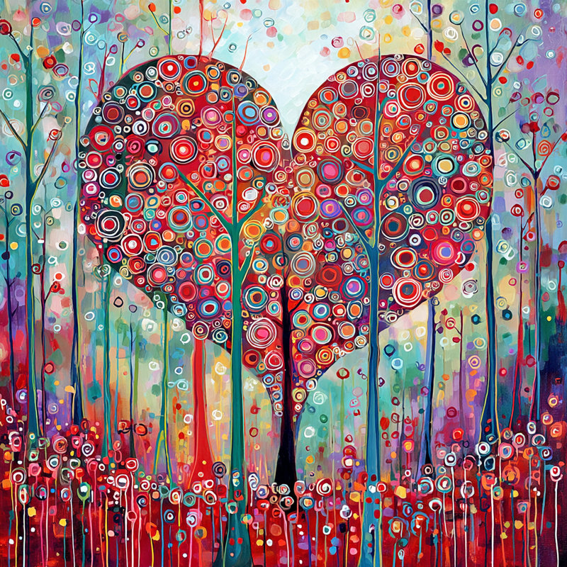 «Twin Heart Trees», art mural sur toile tendue, l 40 po x H 40 po x P 1,5 po