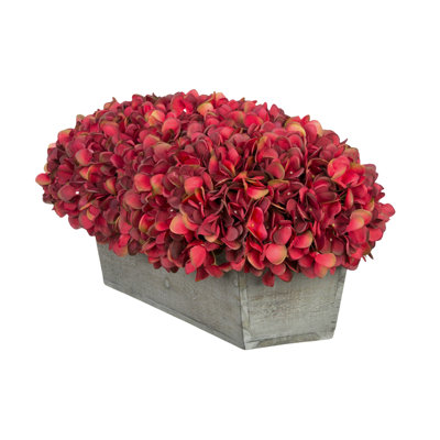 Synthetic Fabric Burgundy Hydrangea Arrangement in Planter