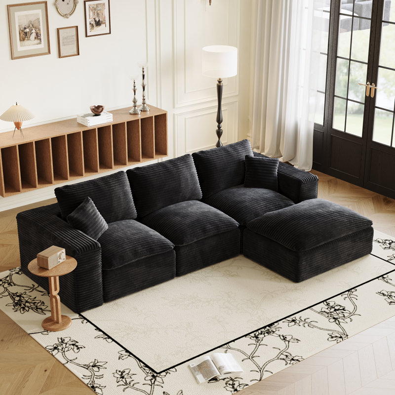 108" Sectional Couch with L-Shape Chaise, Modular Plush Corduroy Sofa, Left-Right Reversible, Living Room & Bedroom