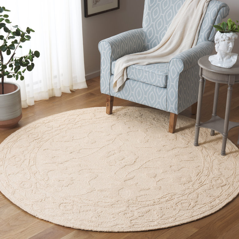 Veshawn Hand Tufted Wool And Cotton Floral Rug, Round 6'