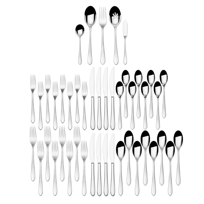 Fitz And Floyd Neveah Coupe 45-Piece 18/10 Stainless Steel Flatware Set, Service For 8