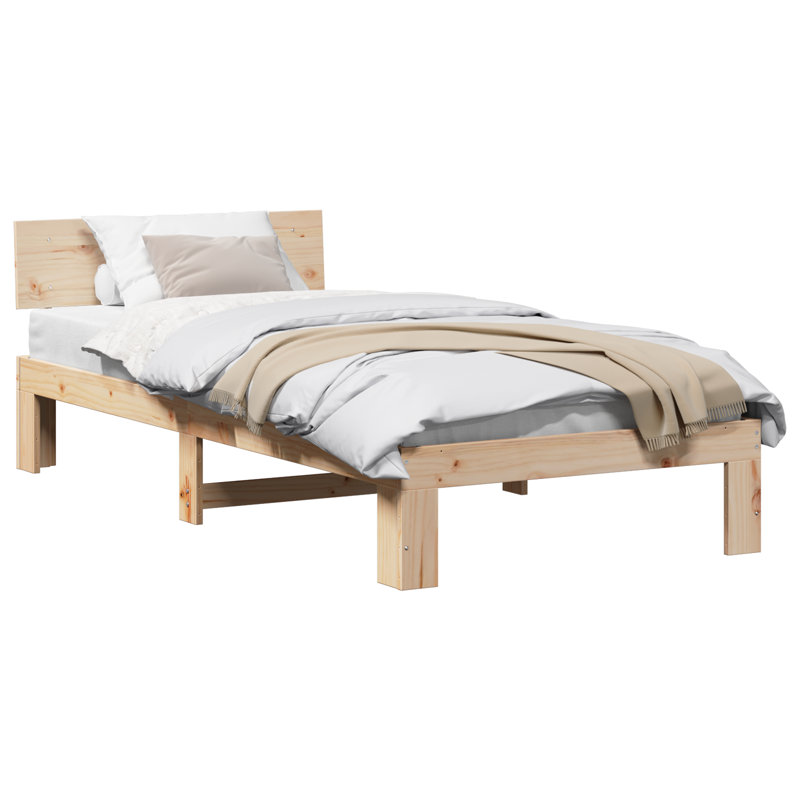 Bed Frame with Headboard Solid Pine Wood, Beige, Small Single (2'6)