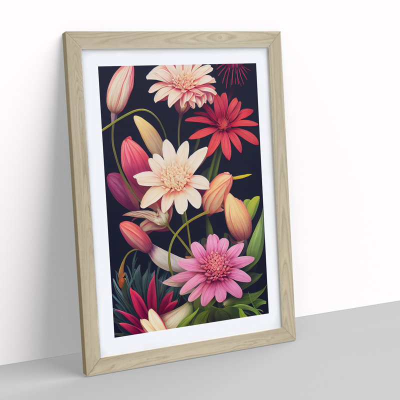 Creative Flowers - Single Picture Frame Print, 34cm H x 25cm W x 2cm D, Oak