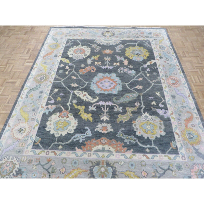 Tapis oriental gris anthracite noué à la main 7 pi 11 po x 9 pi 11 po G15075