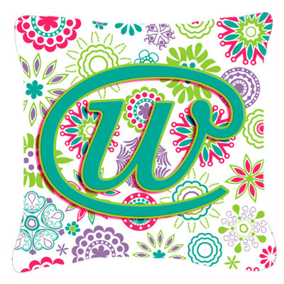 Monogramme initiale fleurs intérieur/extérieur Throw Pillow
