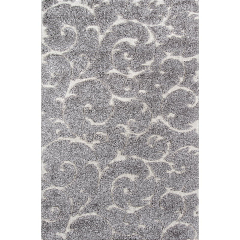 Tapis gris à motif floral Gravesham, Rectangle 3 pi 3 po x 5 pi