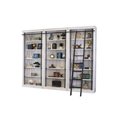 Bibliothèque murale Lorna de 8 po de hauteur avec échelle, organisateur de rangement, tablette de présentation pour bureau, entièrement assemblée, blanc