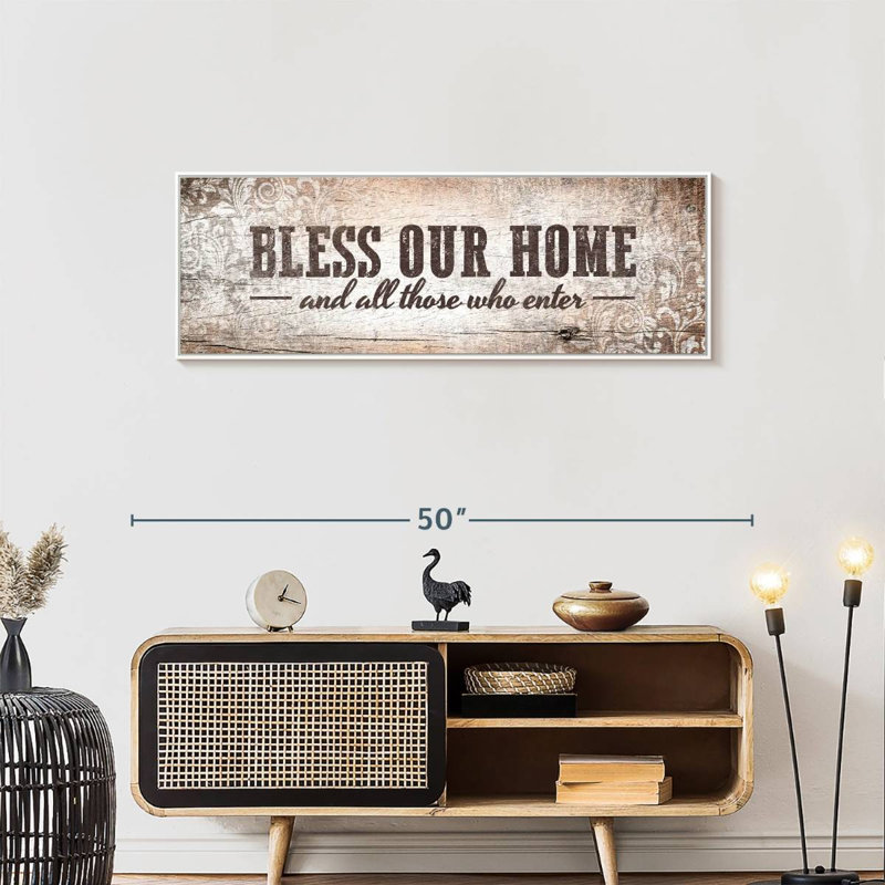 Plaque murale «Bless Our Home», 43 po x 15 po, Cadre flottant blanc