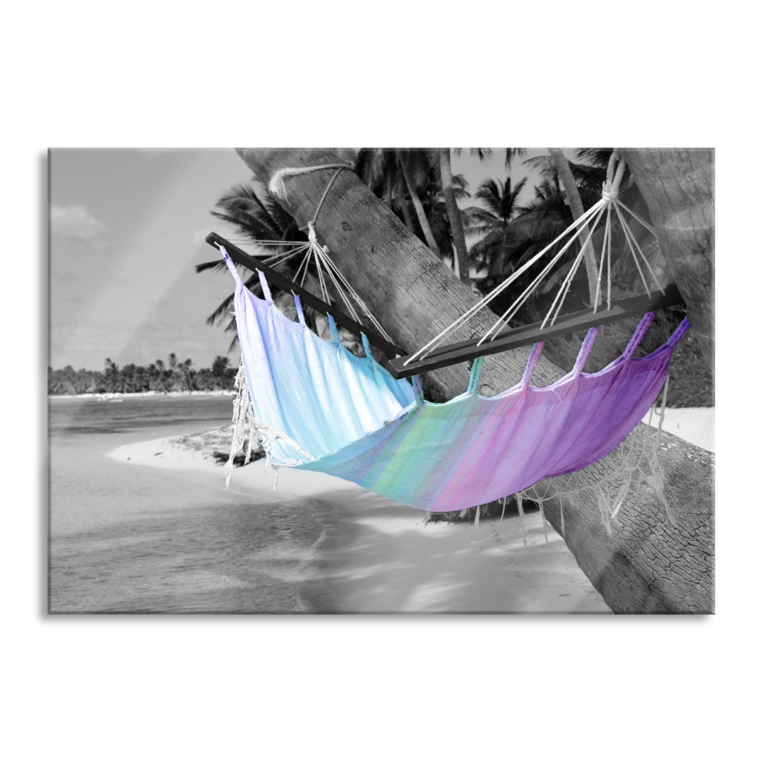 Glasbild | Wandbild Auf Echtglas | Traumhafte Hängematte Am Strand |Inkl. Aufhängung Und Abstandshalter LF4821