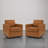 Modern Upholstered Light Brown Square Swivel Armchair with Matel Base (Set of 2)-881606306