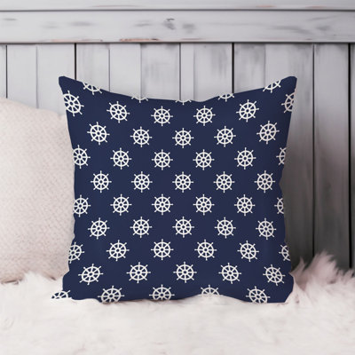 Beach and Coastal Ship Steering Wheel Pattern II Nautical Throw Pillow Cover