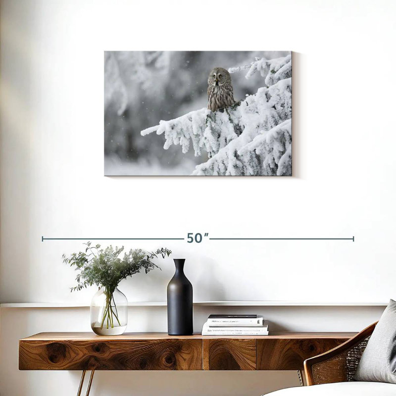Brampt Owl In Snowy Woods, 20" H x 30" W