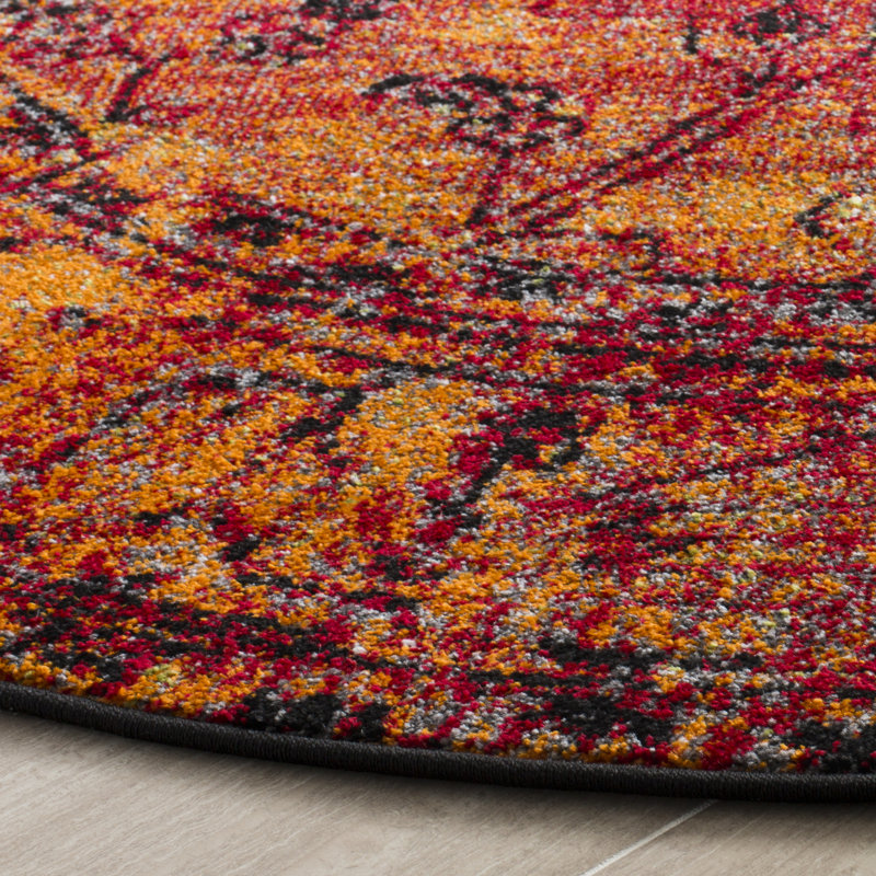 Scheinuk Oriental Orange Area Rug, Round 9'