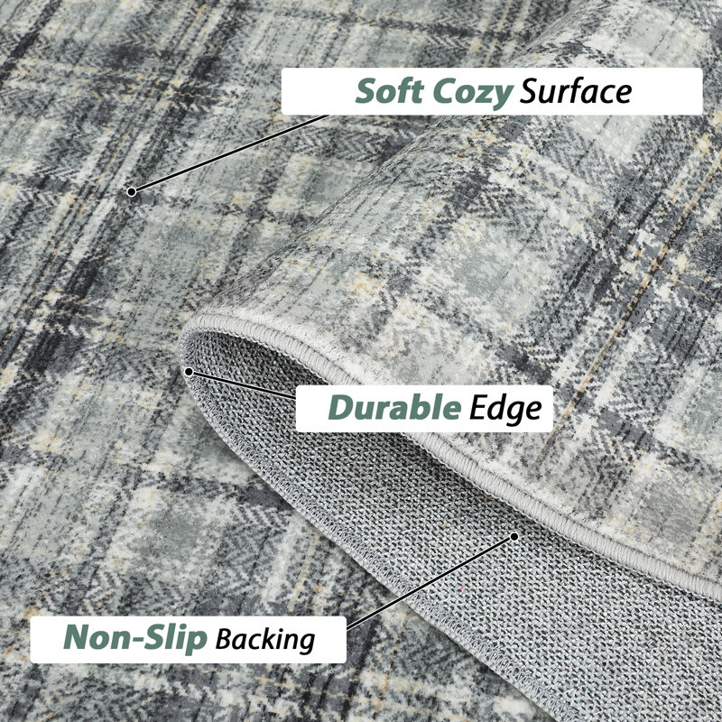 Machine Washable Rug Gingham Non-Slip Modern Rug for Living Room Bedroom Nursery Dining Table Stylish Carpet for Dorm and Bedside Decor
