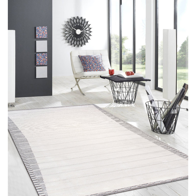 Sutton Polypropylene Ivory/Grey Area Rug, Rectangle 10' 0" X 14' 0"