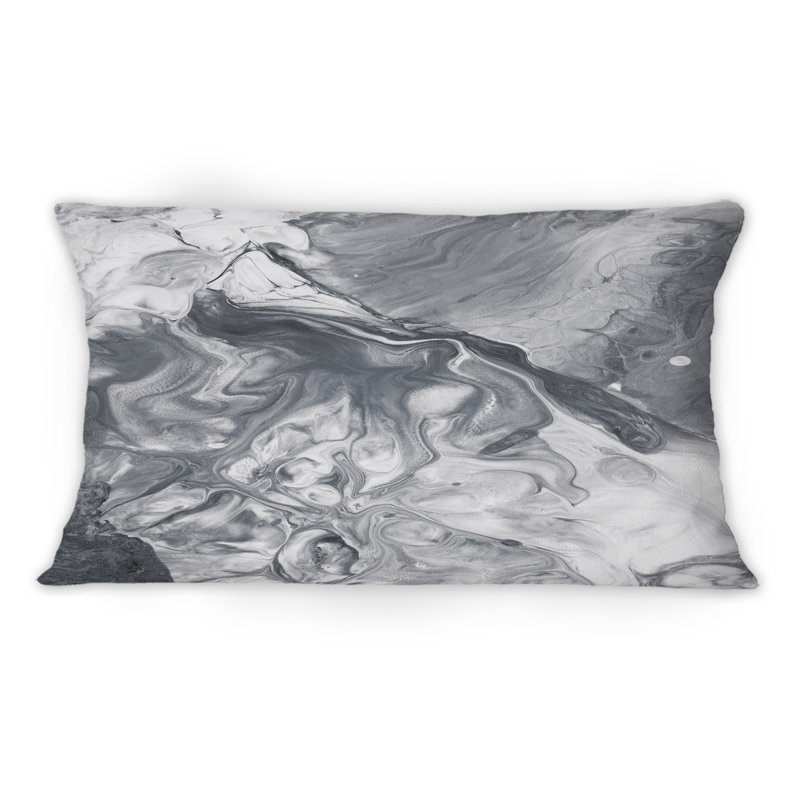 Coussin décoratif blanc et gris à motif de vagues en marbre liquide