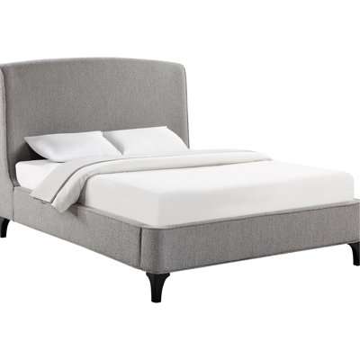 Structure de lit grand gris tapissier avec une boucle épaisse et une apparence rétro évasée en boucle, avec un rembourrage doux et incurvé de la tête de lit