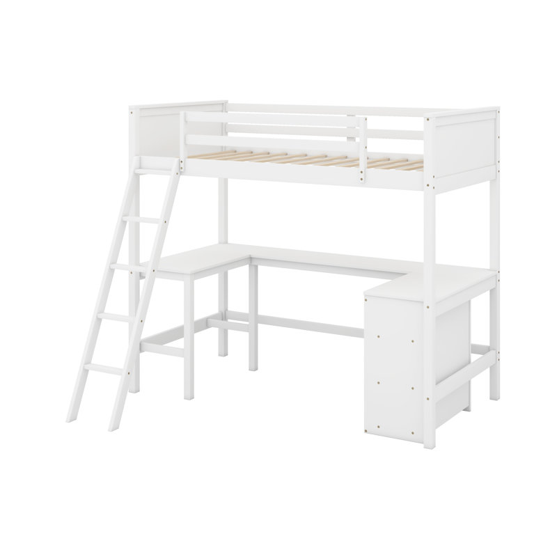 Lit mezzanine simple avec tablettes et bureau
