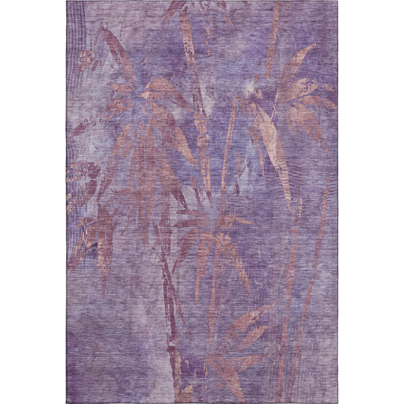 Premium Machine Washable Mayfield AMF2222 Botanical Rug, Plum, 2'6" x 3'10"