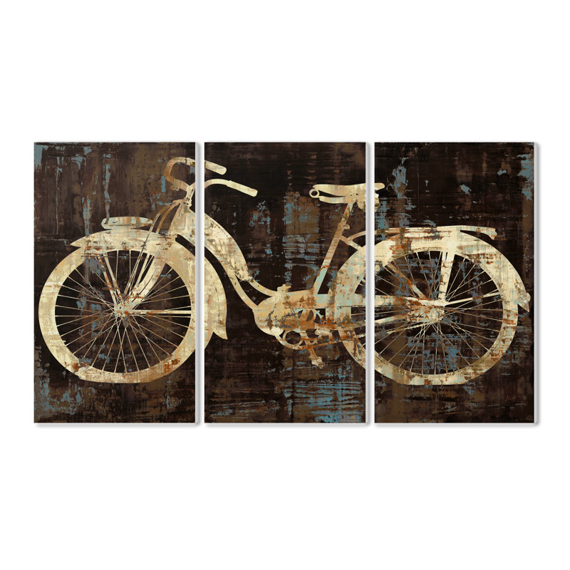 « patined vélo triptyque », ensemble de 3 reproductions d’art, H 17 po x l 11 po x P 0,5 po, Plaque murale