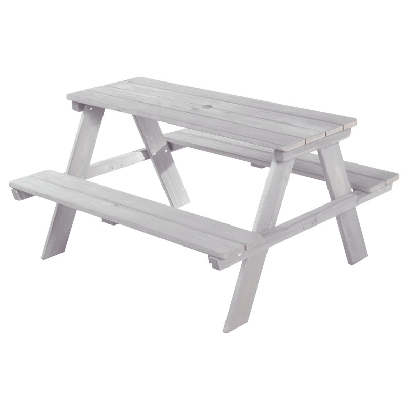 Kids 4 Piece Solid Wood Rectangular and Chair Set and Bench, Gray