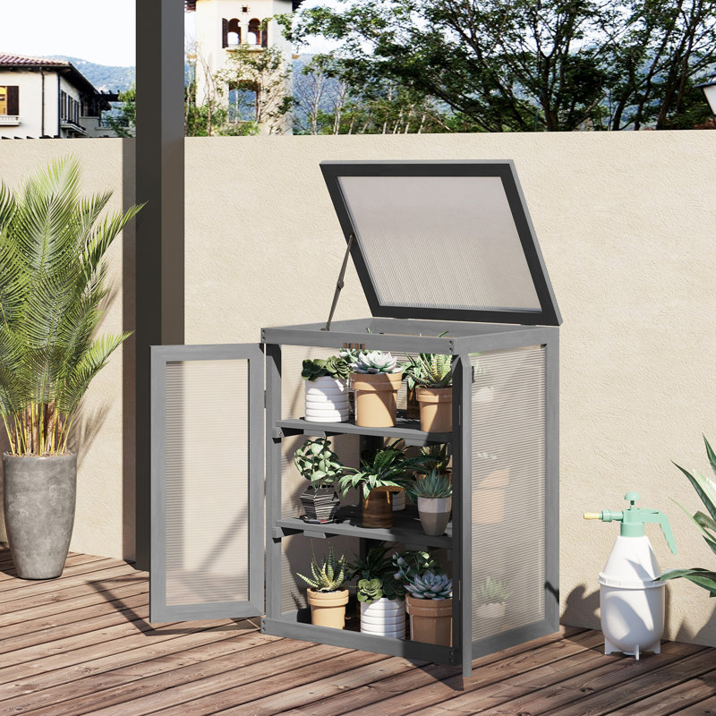 Wooden Mini Greenhouse Cold Frame - Small Greenhouse for Plants, Flowers, Dark Grey