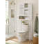 Armoire de rangement autoportante en bambou blanche 64,8 "avec portes à persiennes et rangement pour les petits espaces