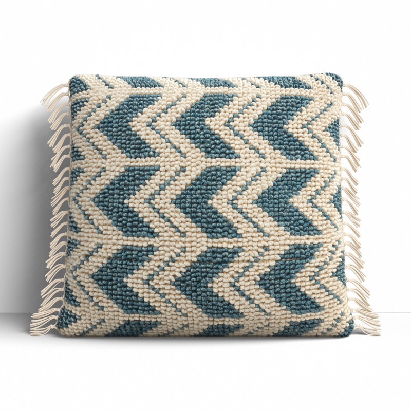 Oakleaf Chevron Throw Pillow, Blue/Ivory, Down