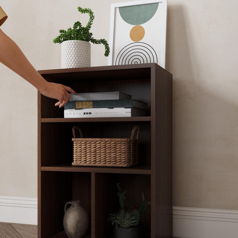 Ebern Designs Bookcase, 3-Tier Adjustable Open Storage Shelf Display Bookshelf, HOFB024, 28.3"H x 29.5"W x 11.8"D, Walnut