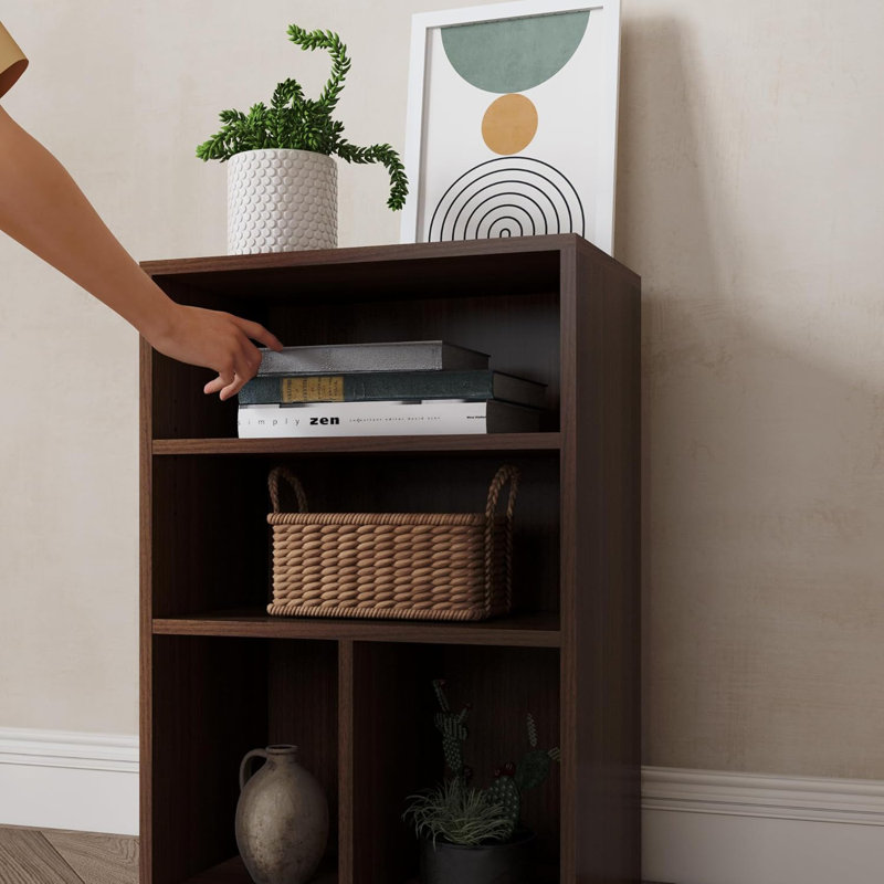 Ebern Designs Bookcase, 3-Tier Adjustable Open Storage Shelf Display Bookshelf, HOFB024, Walnut, 28.3"H x 19.7"W x 11.8"D