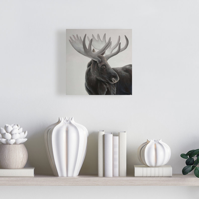 Profil orignal en niveaux de gris | Toile de cerf brun pour la décoration intérieure, H 8 po x l 8 po