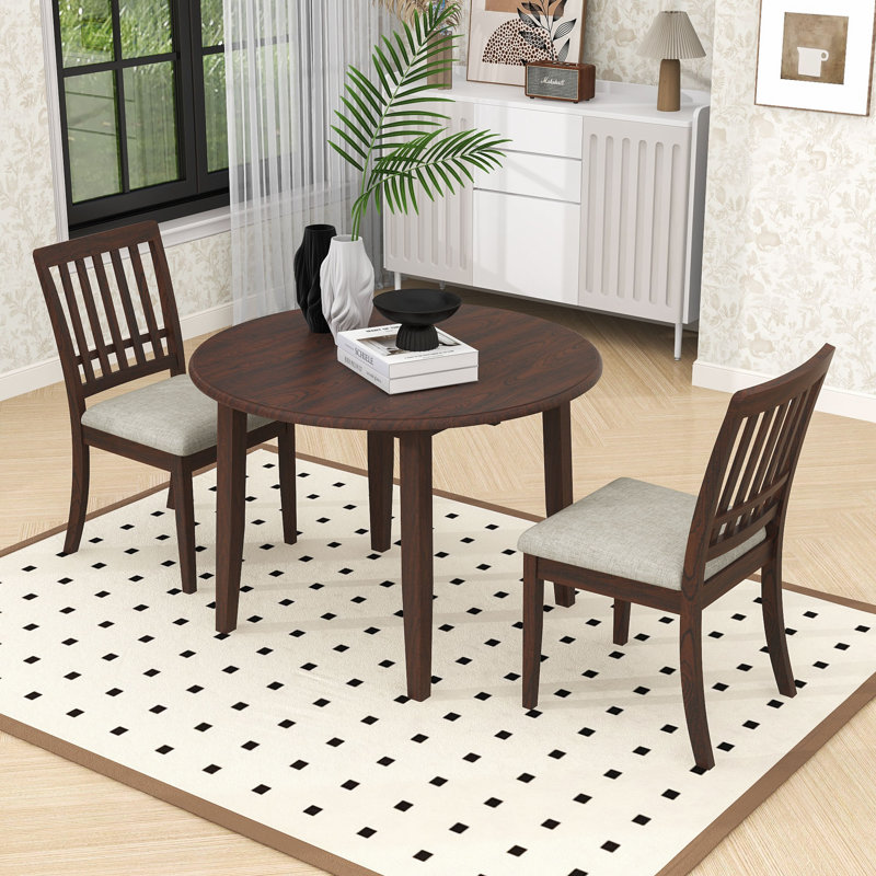 Ensemble repas compact 3 pièces avec table rabattable et 2 chaises rembourrées pour économiser de l'espace, Brun, 3