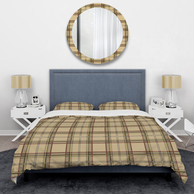 Tartan crème à carreaux - Ensemble de housse de couette abstrait - Microfibre de polyester
