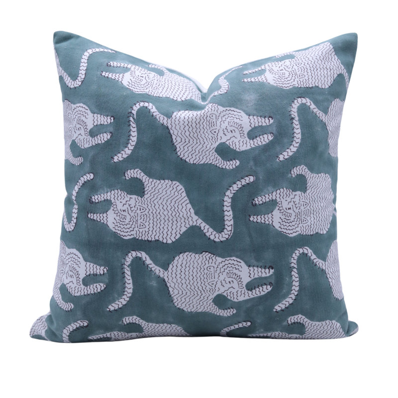 Housse de coussin Boho Block Print - Coussin décoratif rustique fait à la main, H 14 po x l 14 po, Carrée