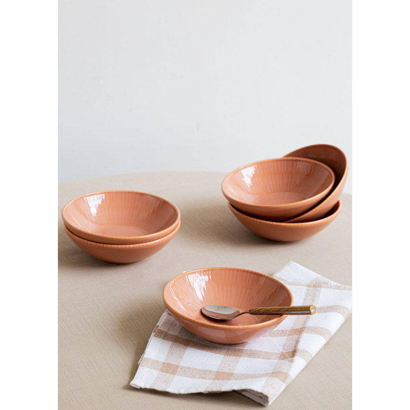 Ebern Designs Nicoleta 100% CERAMIC Salad Bowl, Salmon