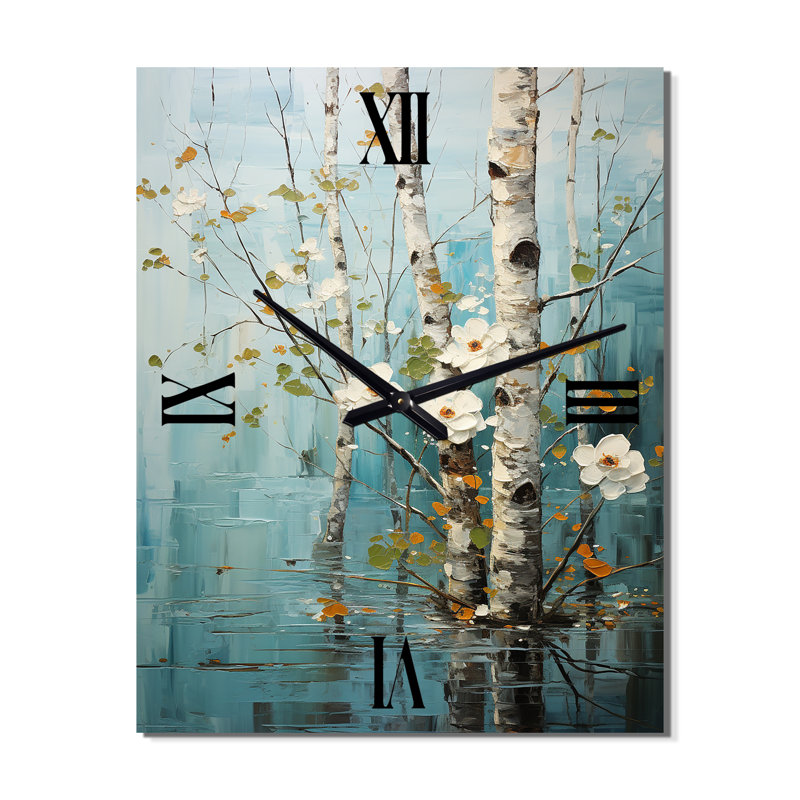 Birch Woods Silent Woods V - Très grandes horloges murales florales, H 40 po x l 30 po x P 1 po