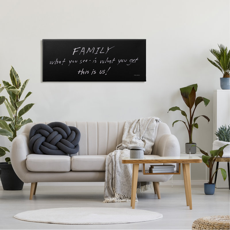 «Family This Is Us», tableau d'écriture phrase par Cindy Jacobs - Art textuel sur toile tendue, H 20 po x l 48 po x P 1,5 po