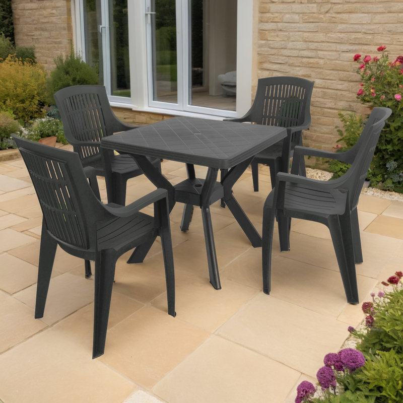 Turin Square Table with 4  Chairs Garden Set, Anthracite